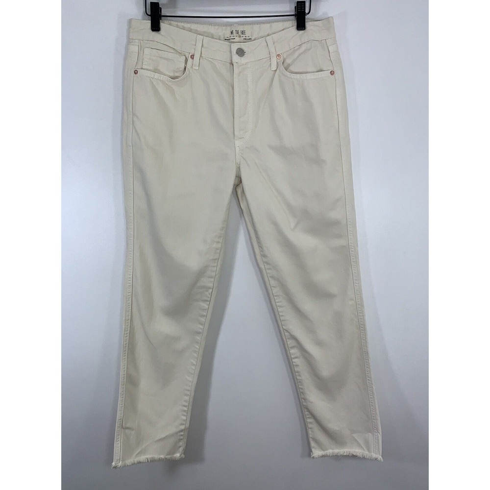 We the Free People women's white denim  jeans straight leg raw edge Sz 28